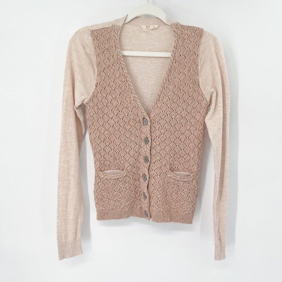 Anthropologie Sweaters - Moth Anthropologie Wool Cashmere Cardigan Sz M Pink V-Neck Button Up Pockets